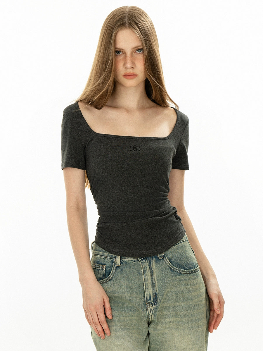 Square Neck Slim Fit Short Sleeve Top