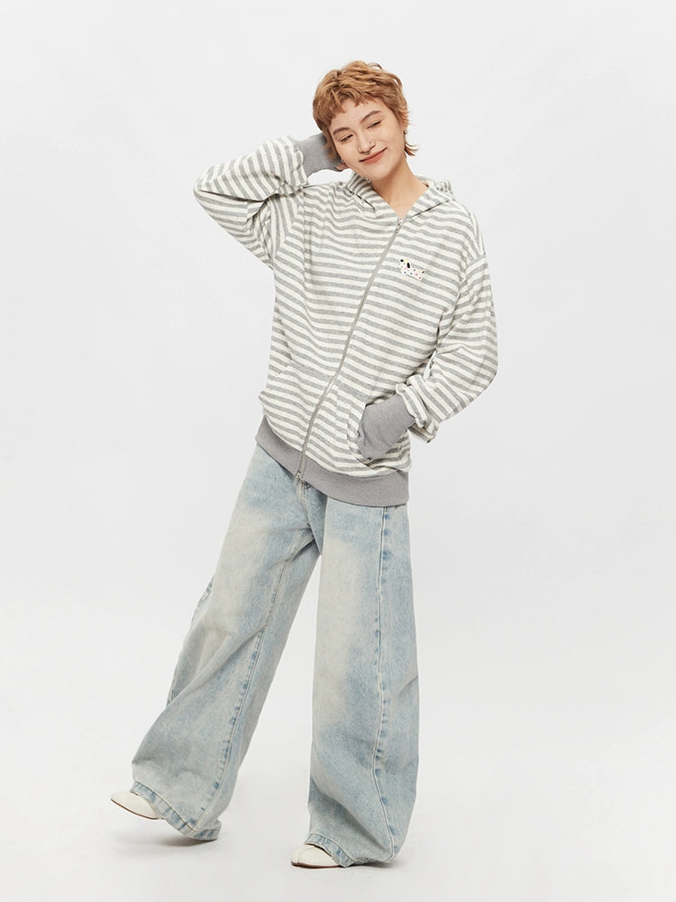 Striped Zip Up Hooded Cardigan