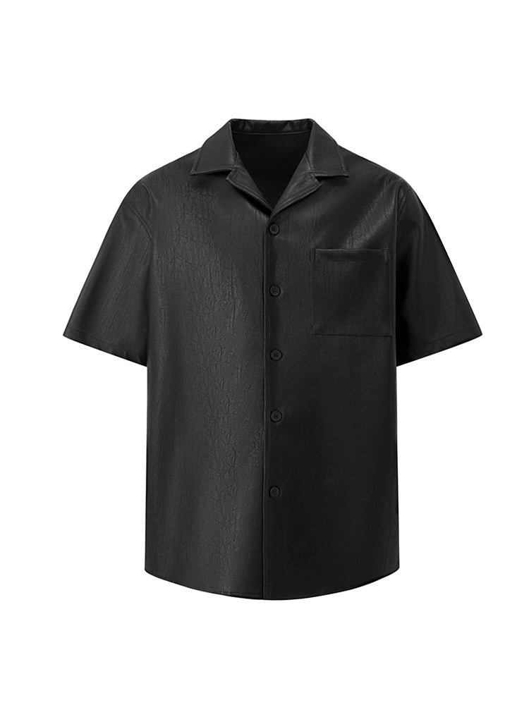 Casual Short-Sleeved Leather Shirt