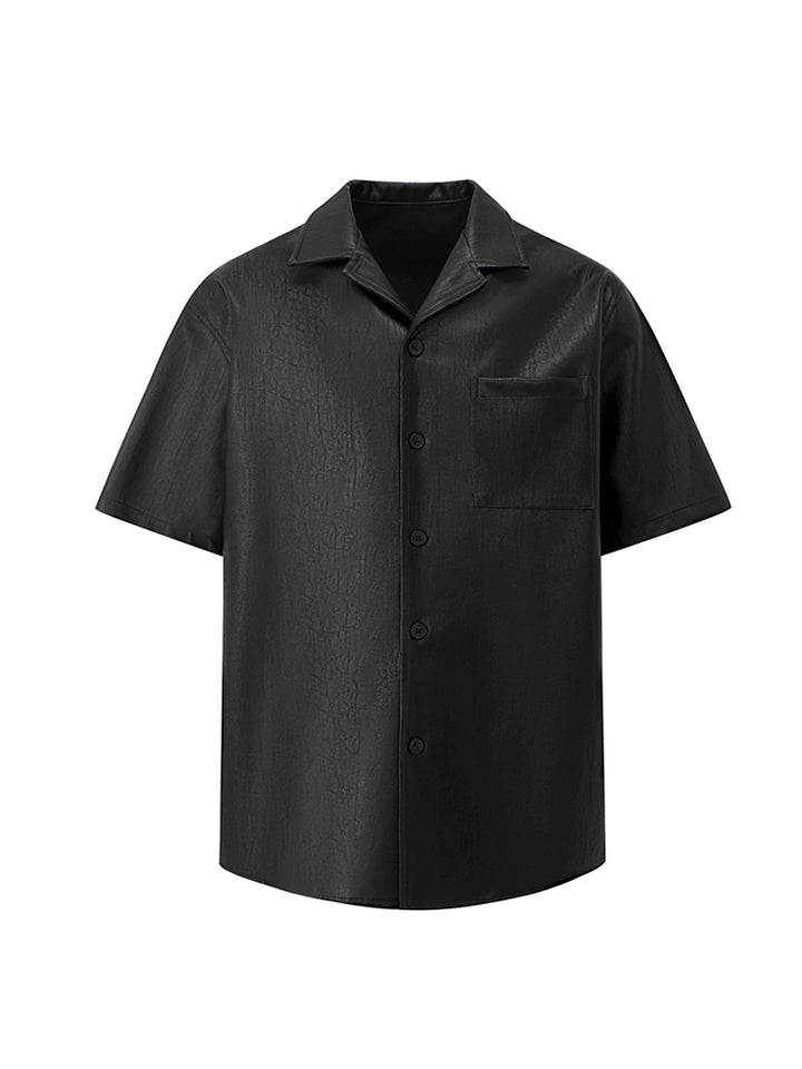 Casual Short-Sleeved Leather Shirt