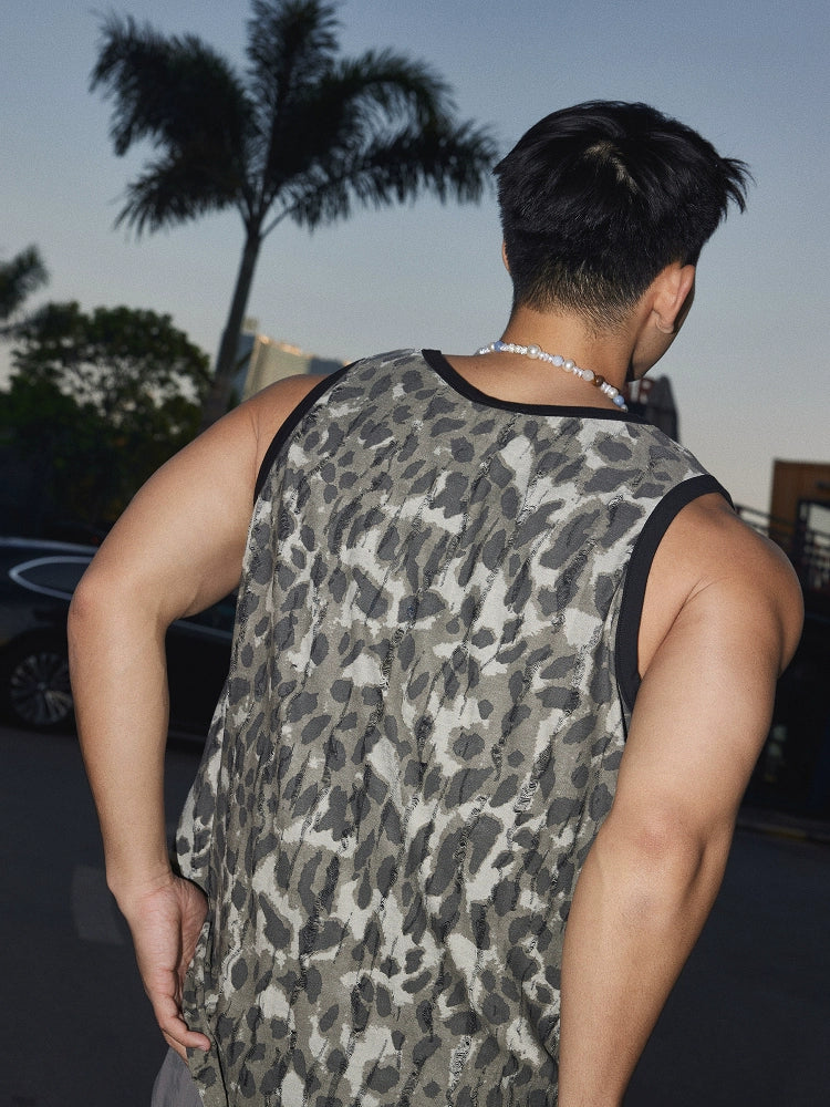 Leopard Print Sleeveless Loose Fit Vest