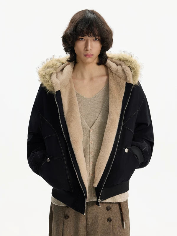 Faux fur-hooded vinterparka-jacka 