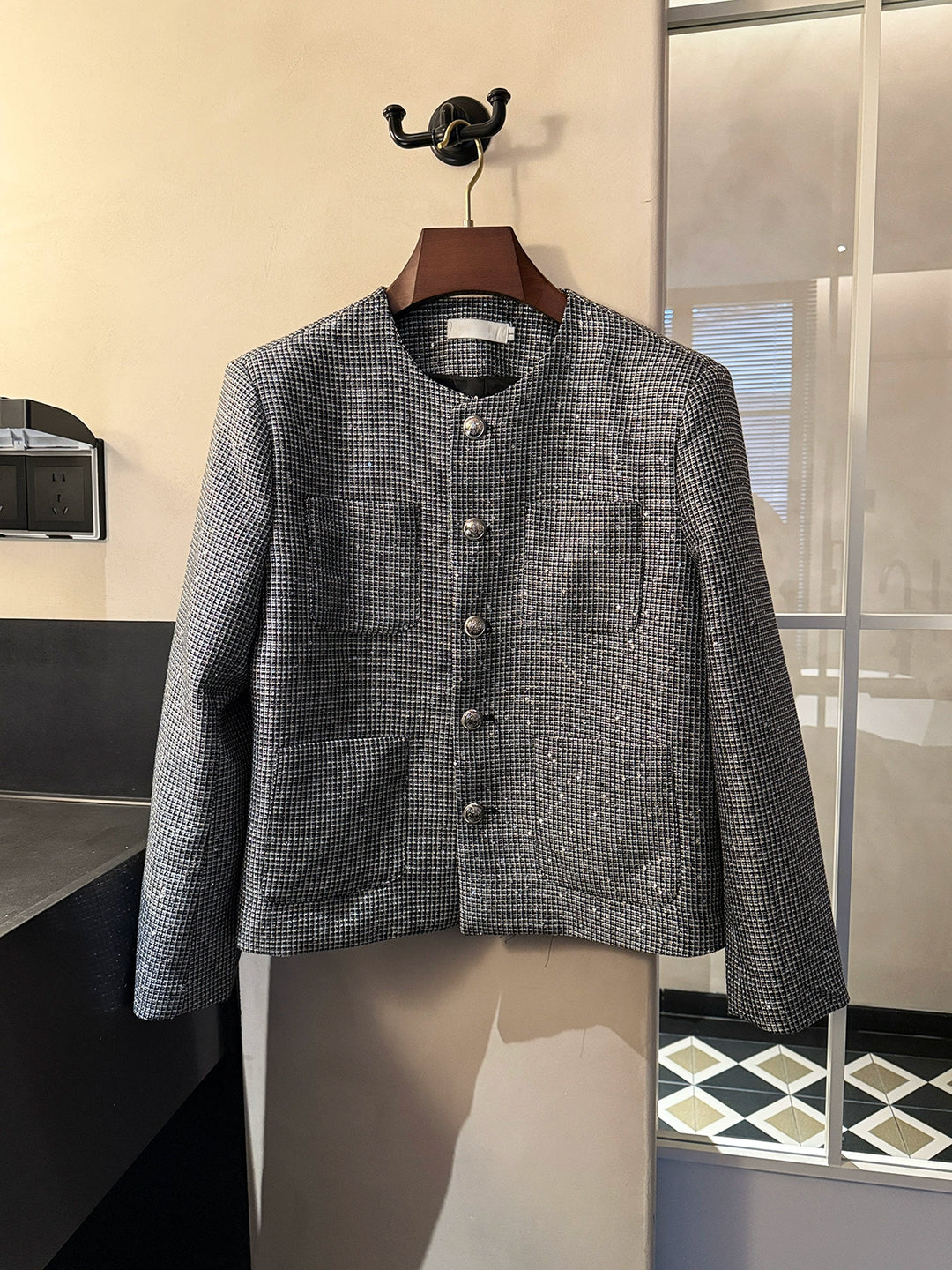 Kurze Tweed Geflochtene Anzugjacke 