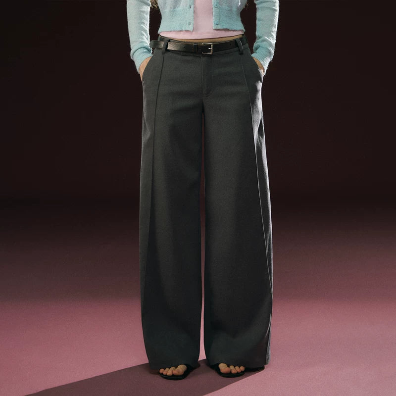 Wide Leg Tailored Casual Pants (No Belt Included）
