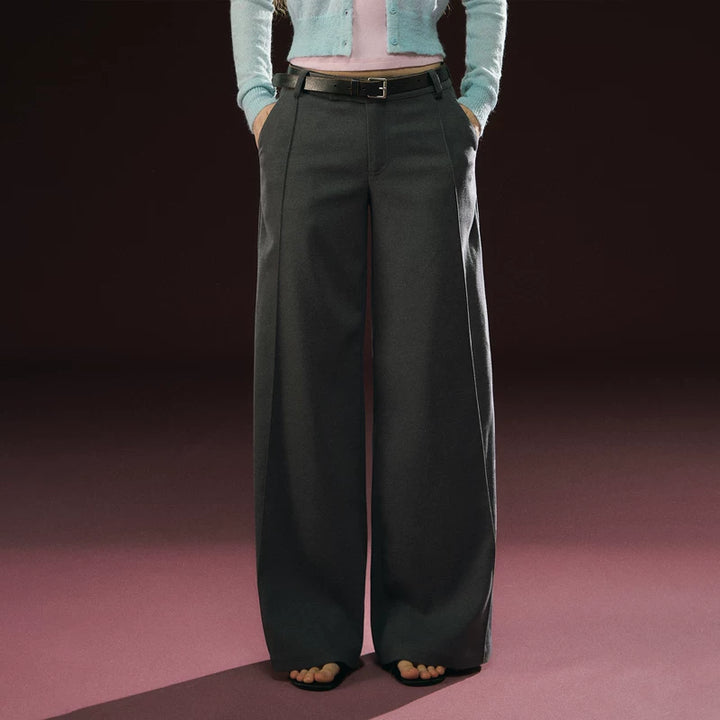 Wide Leg Tailored Casual Pants (No Belt Included）