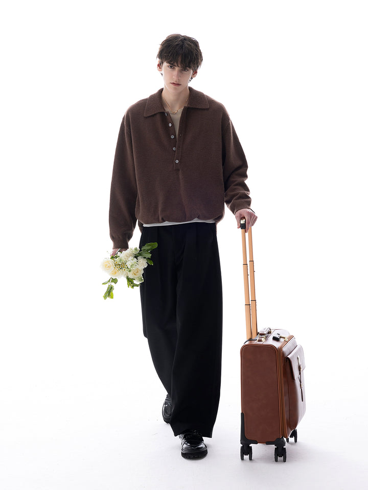 Lapel Button-Up Knit Sweater