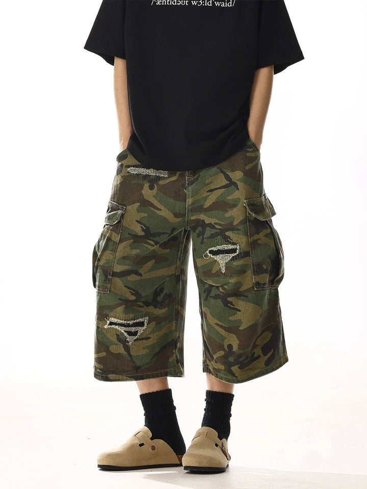 Ripped Camouflage Cargo Pants