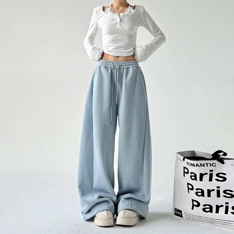 Wide Leg Elastic Waist Casual Pants