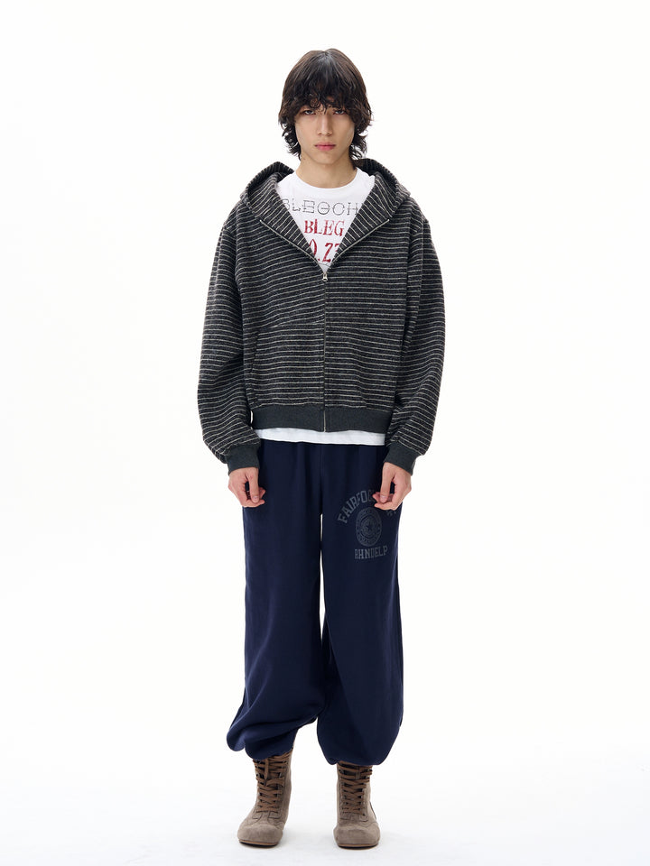 Stribet strik zip-up sweater jakke 