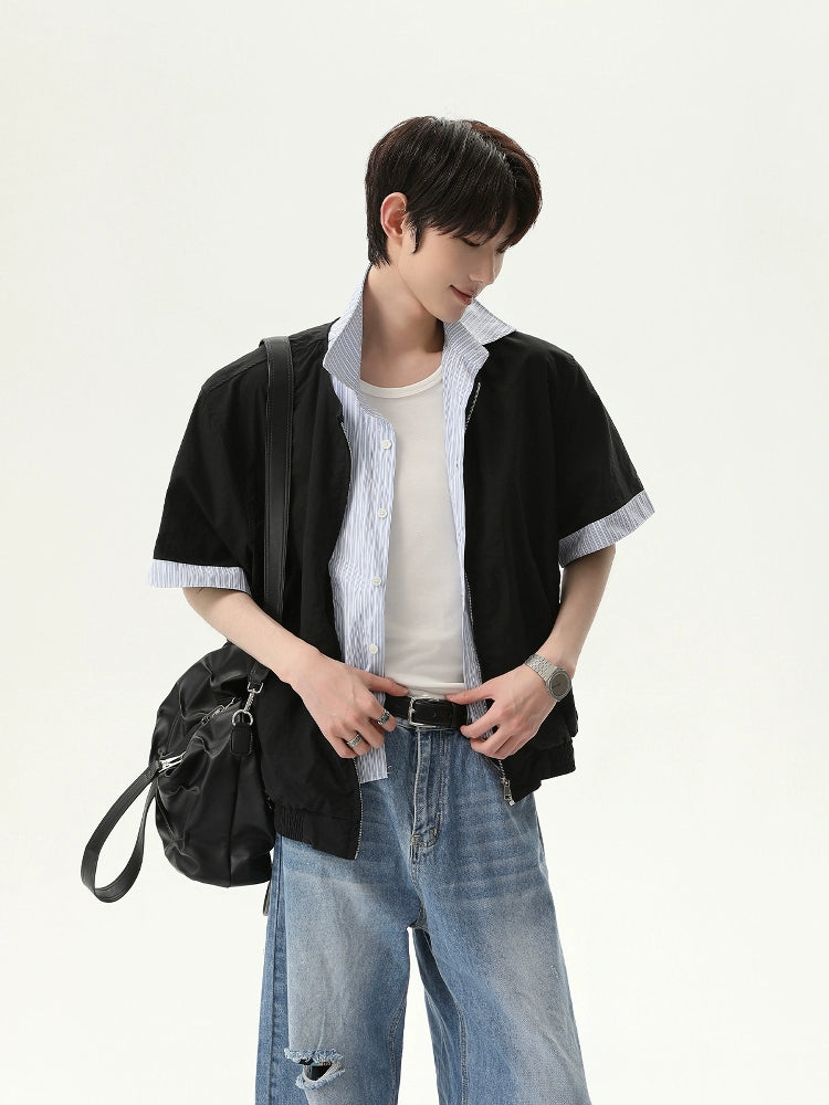 Full Zip Striped Patchwork Jacket