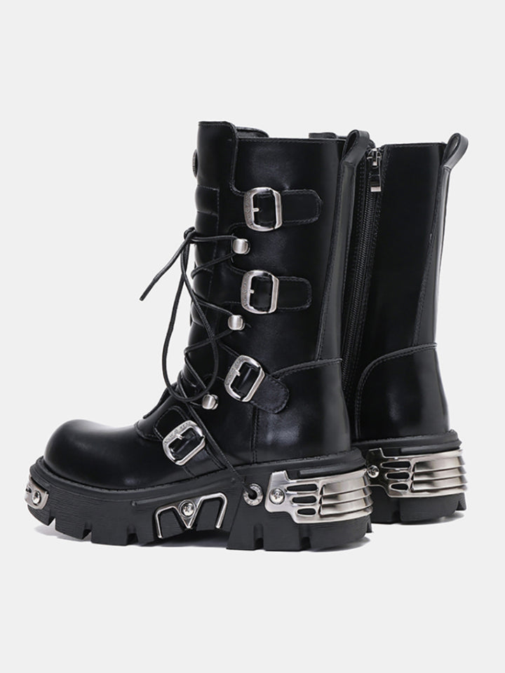 Leder Punk Motorradstiefel 