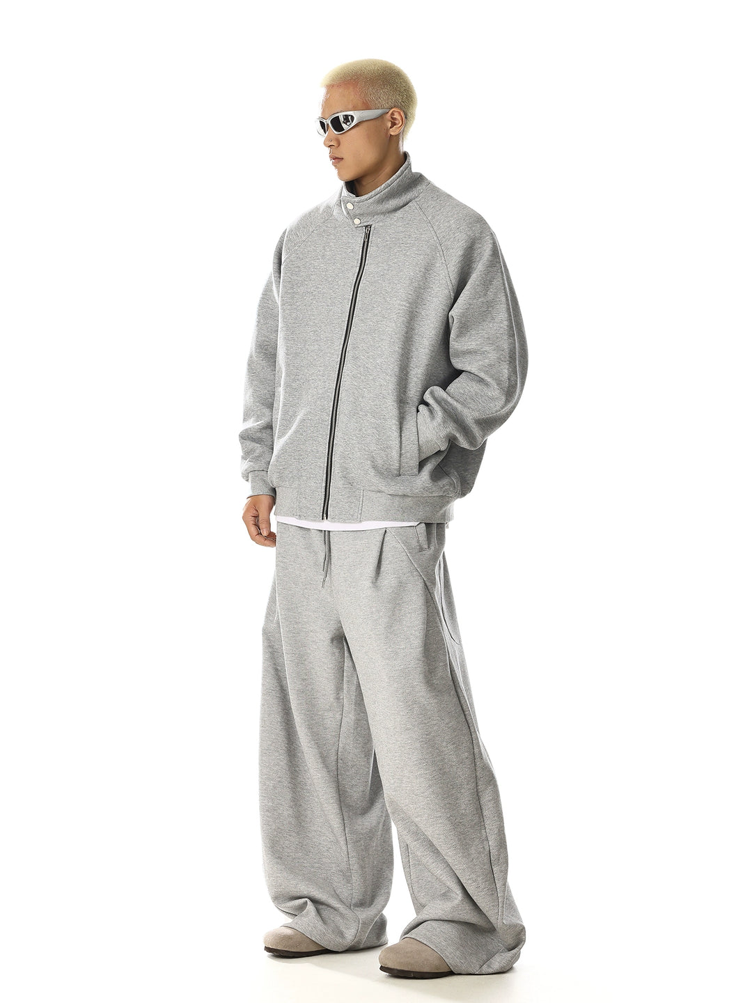 Reißverschluss Stehkragen lockere Strickjacke 
