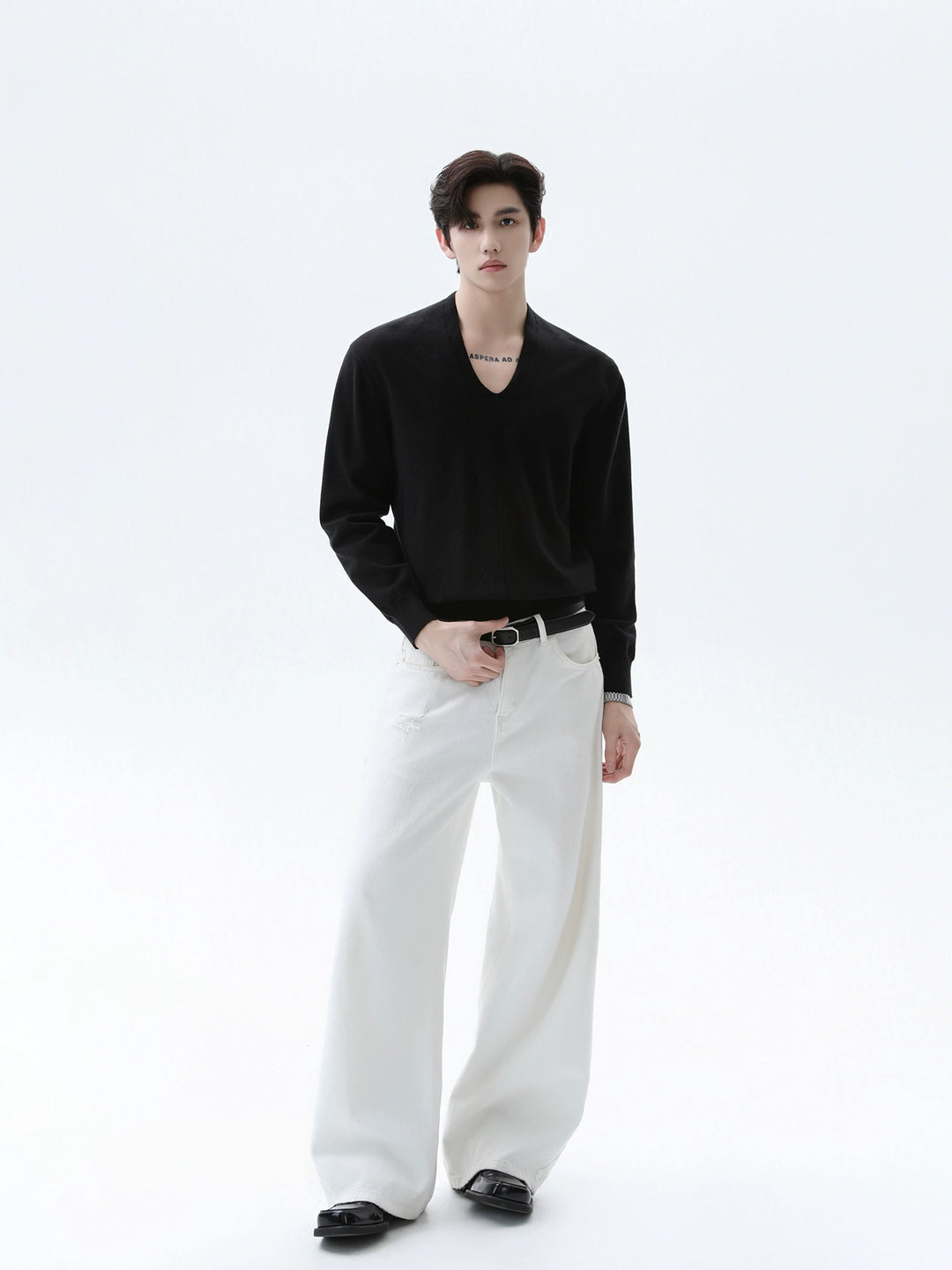 V-neck Long Sleeve Knit Pullover