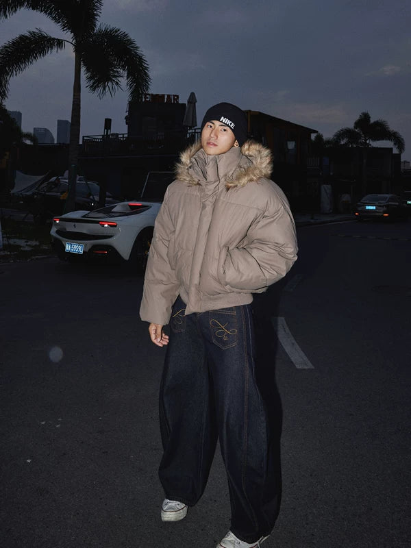 Pantalons en jean à jambes larges avec poches brodées 