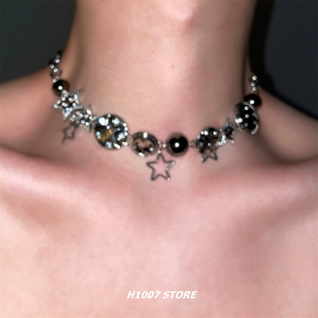 Punk Pearl Flower Charm Clavicle Necklace