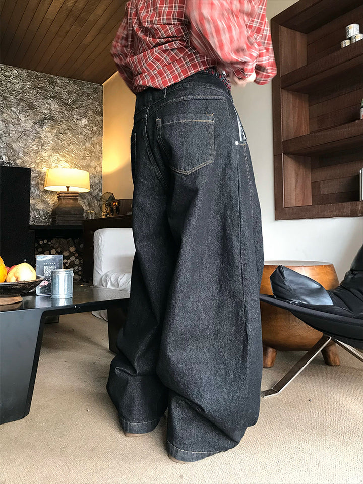 Wide-Leg Straight Denim Pants