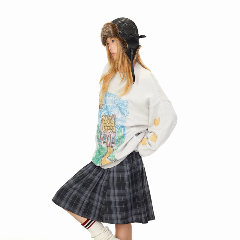 Graffiti Crew Neck Knit Sweater