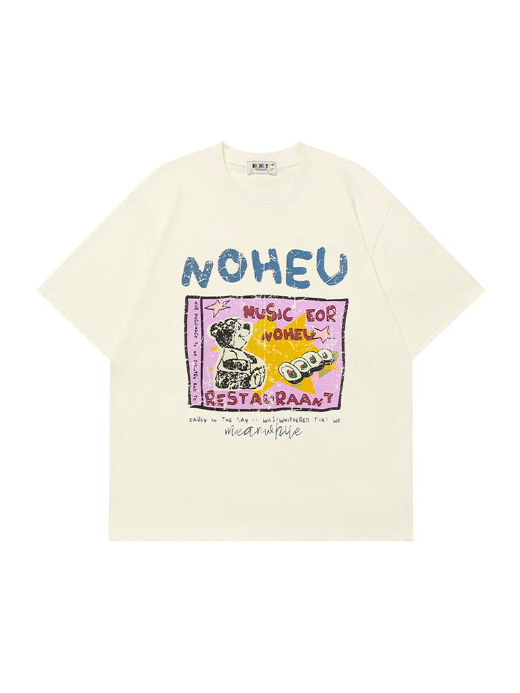 T-shirt in cotone a maniche corte con stampa di orso 