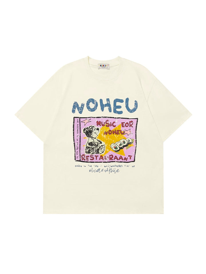 T-shirt in cotone a maniche corte con stampa di orso 