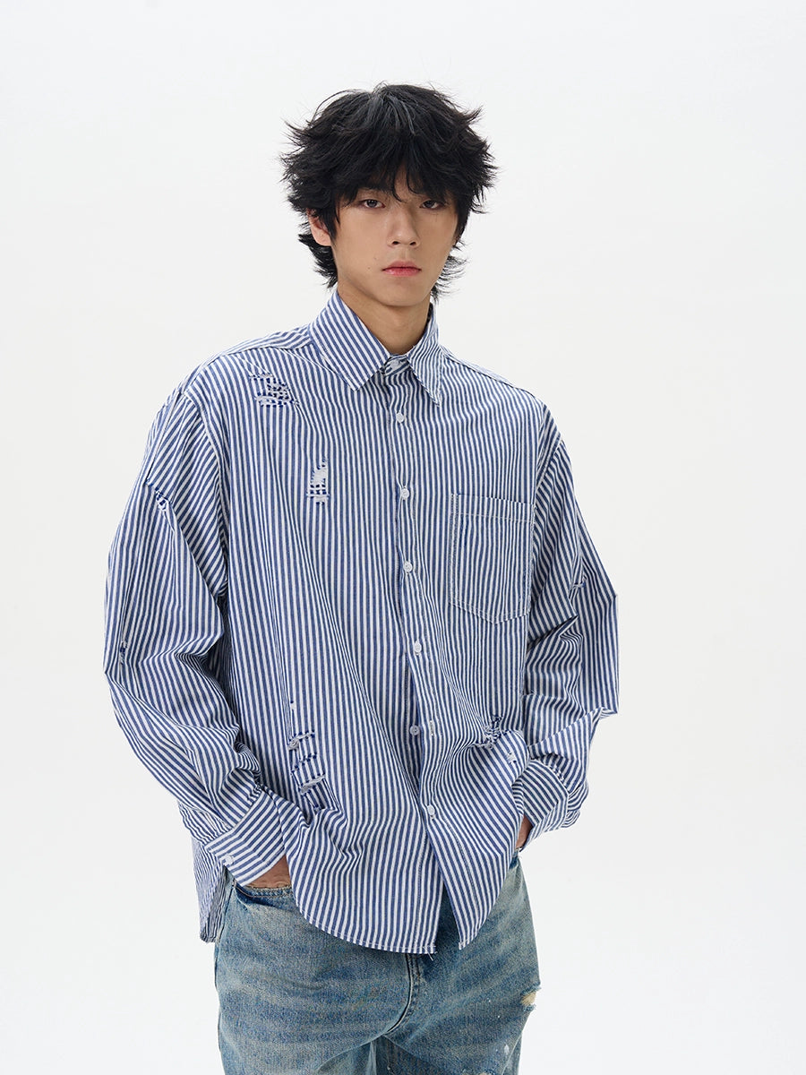 Giacca a camicia a maniche lunghe a righe retro 