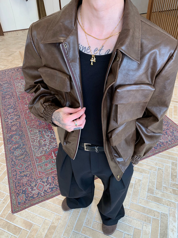 Multi-pocket Leather Jacket