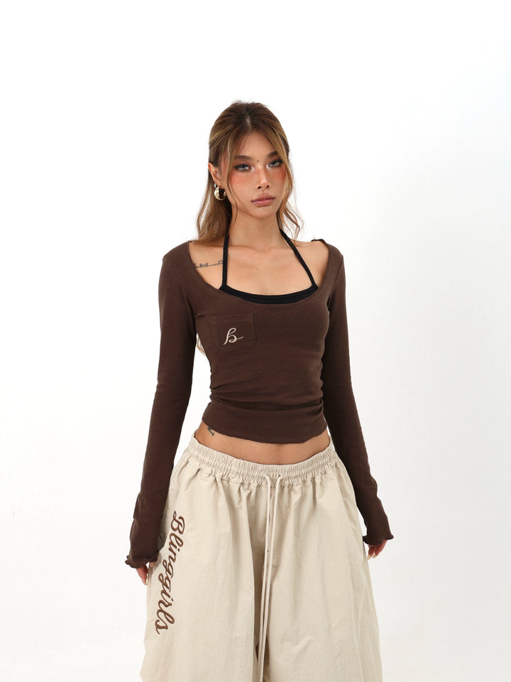 Off-Shoulder Long Sleeve Slim Top