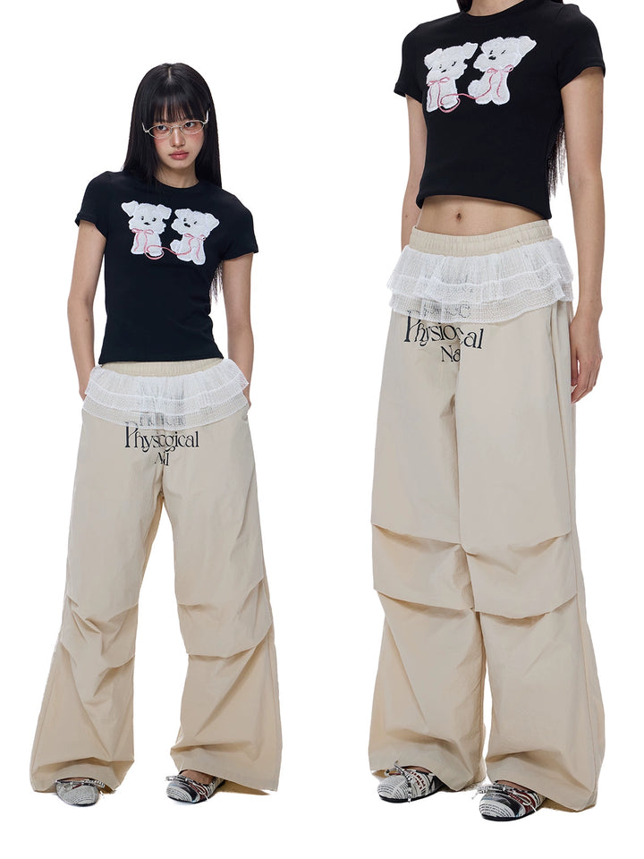 Pantalons larges en dentelle rétro 