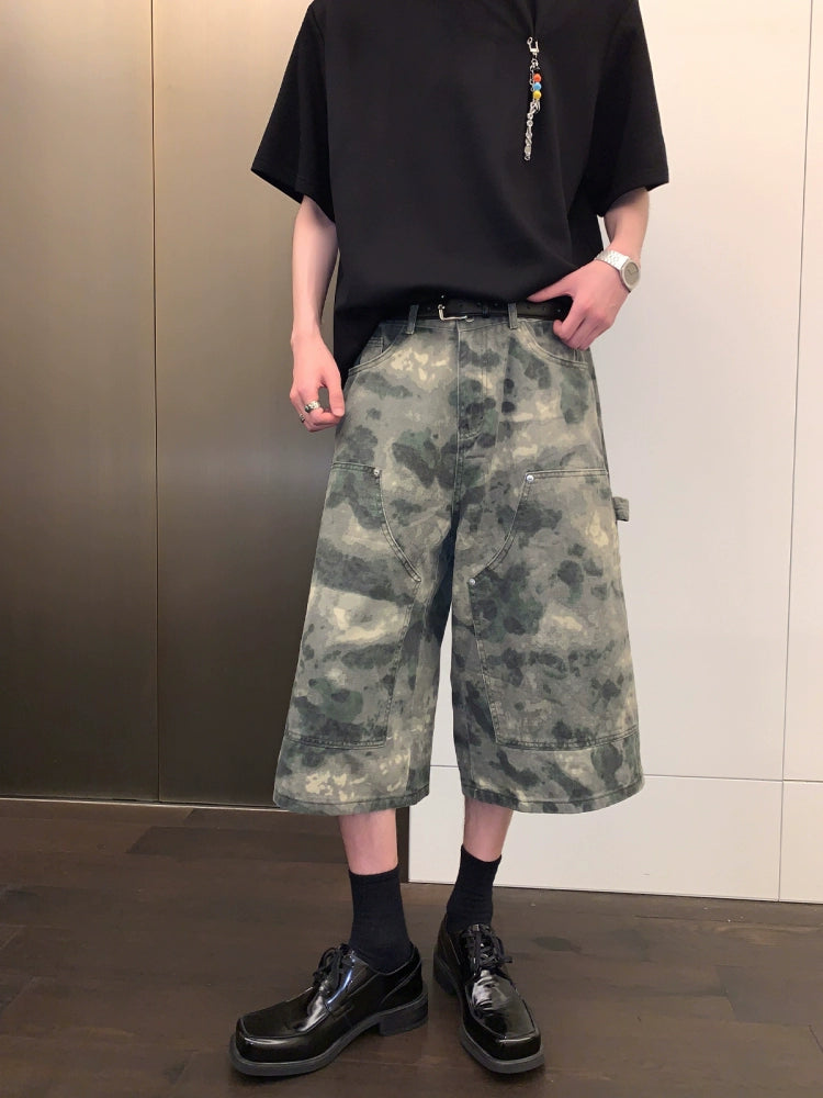 سروال عسكري فضفاض مستقيم بتصميم تمويه 