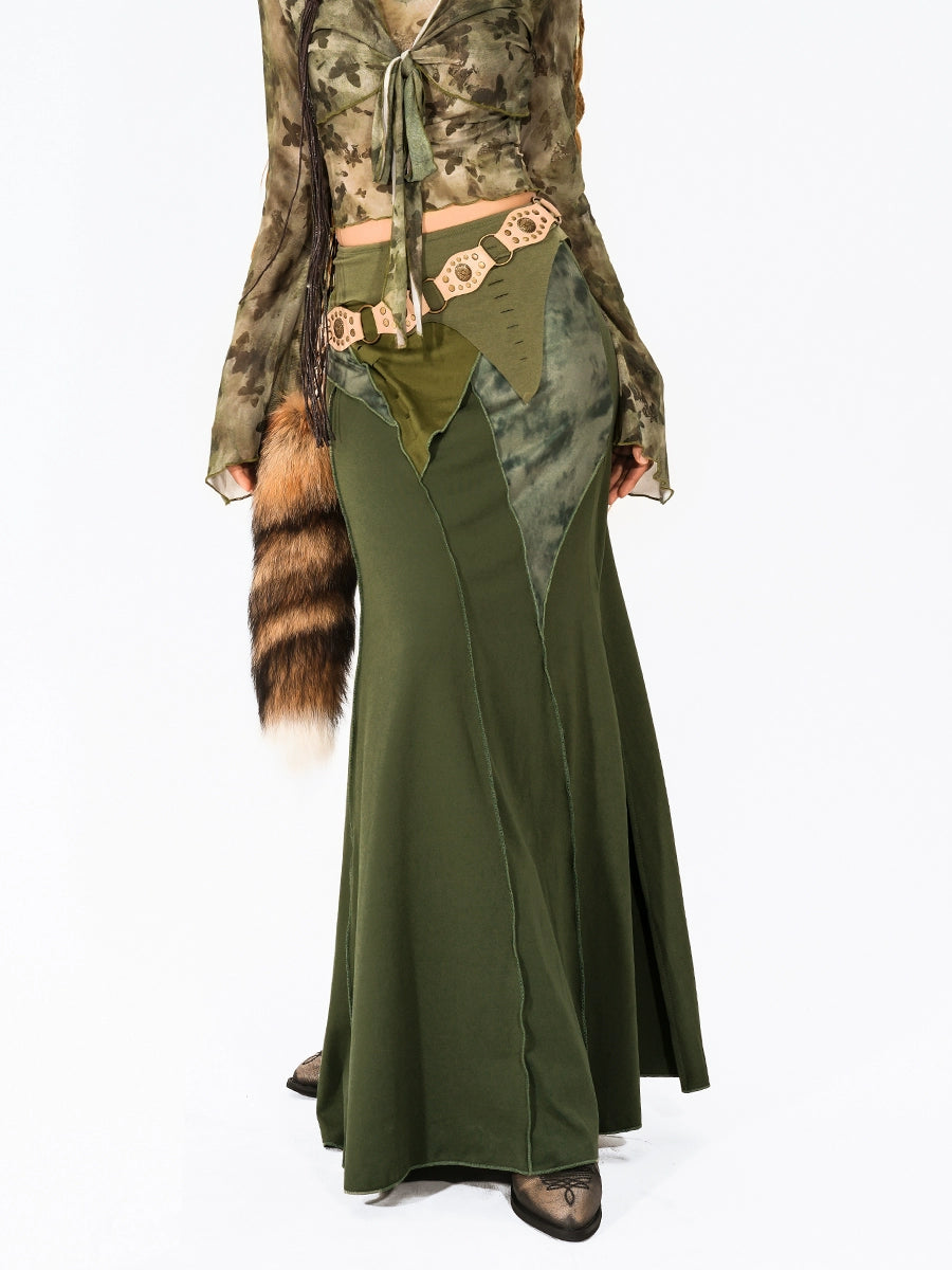 Vintage Patchwork Irregular A-Line Long Skirt