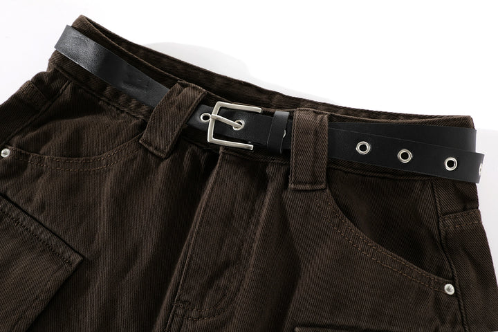 Workwear High Waist Denim Shorts