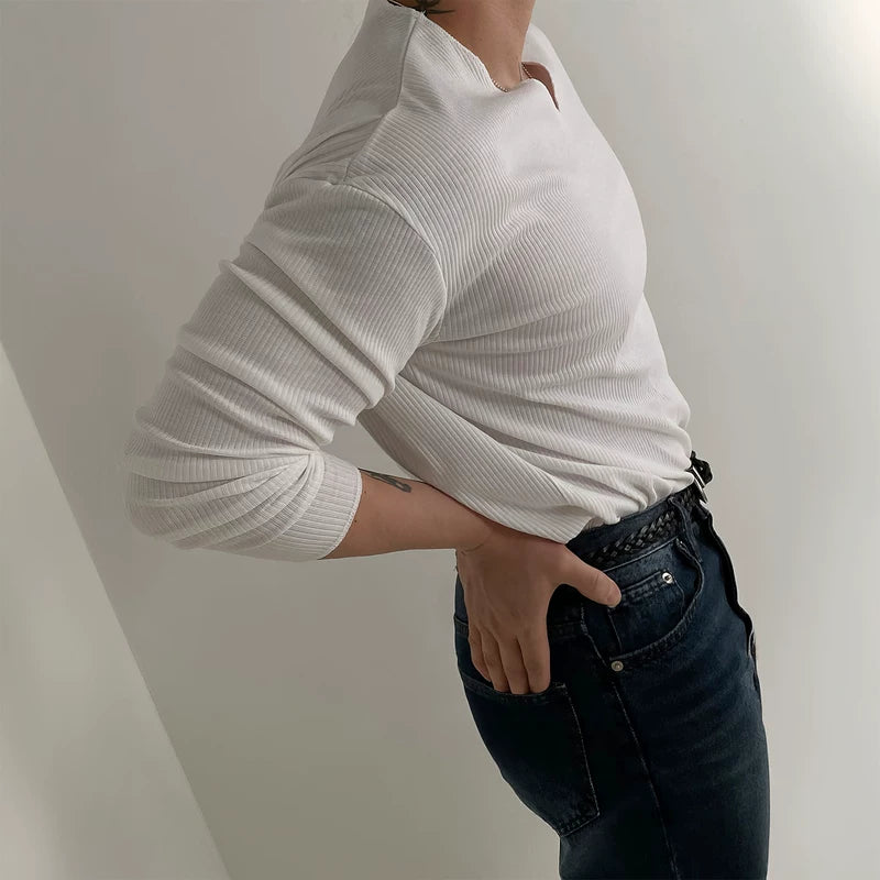 V-Neck Textured Knit Long Sleeve Pullover