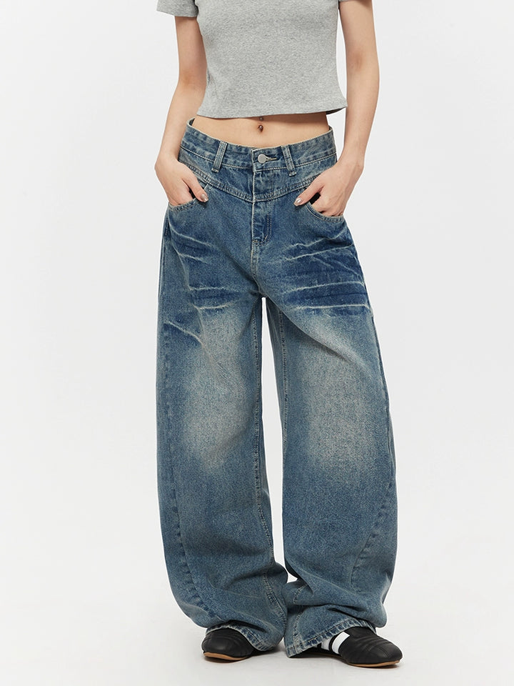 Pantaloni dritti larghi retro in stile usurato 
