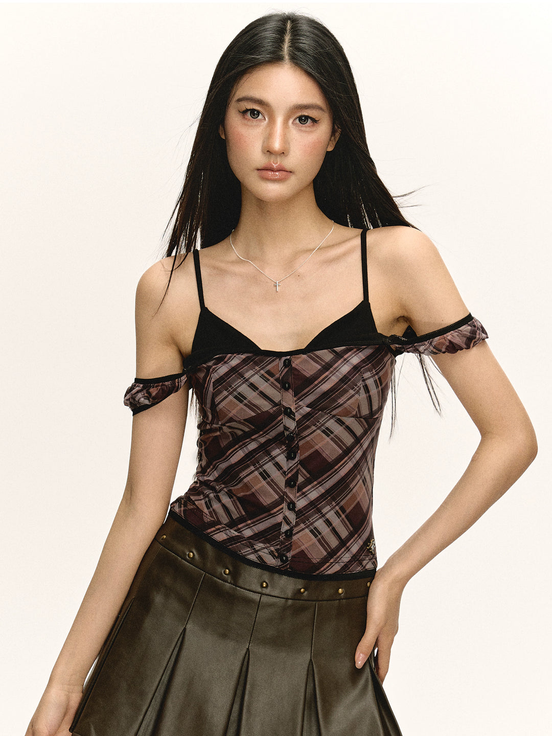 Plaid Slim Fit Button Front Top