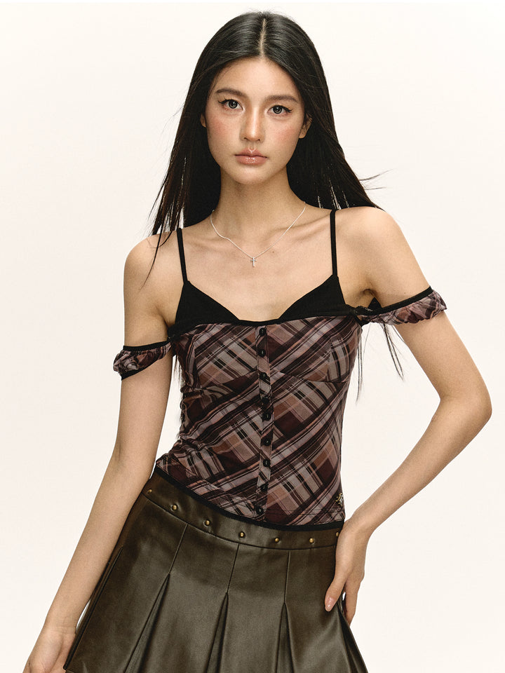 Plaid Slim Fit Button Front Top
