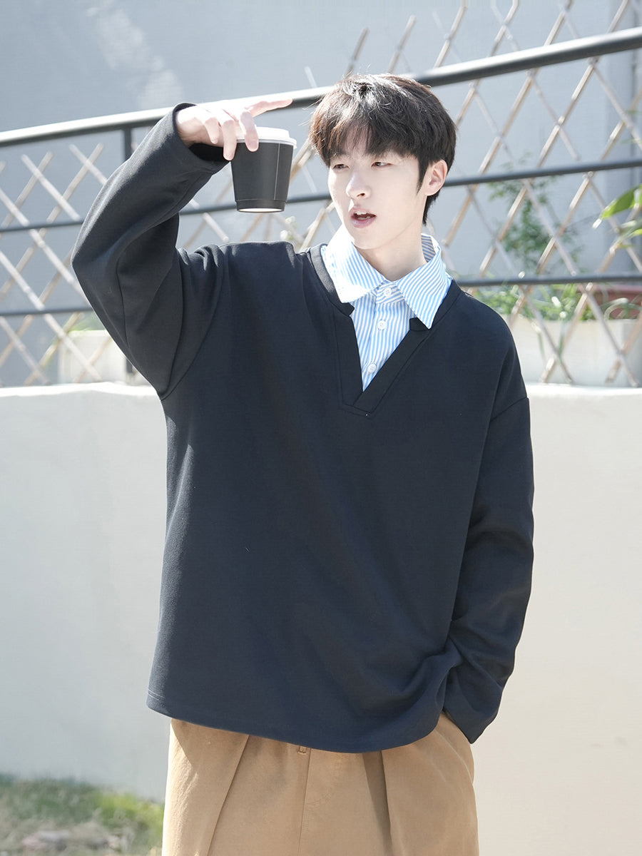Striped Collar Patchwork Sweatshirt