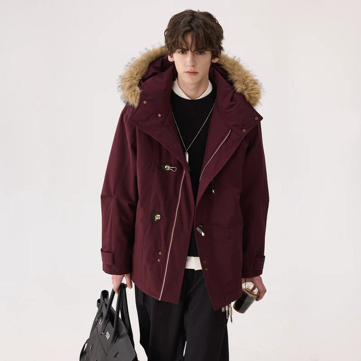 Hooded Katoenen Jas met Bontkraag 