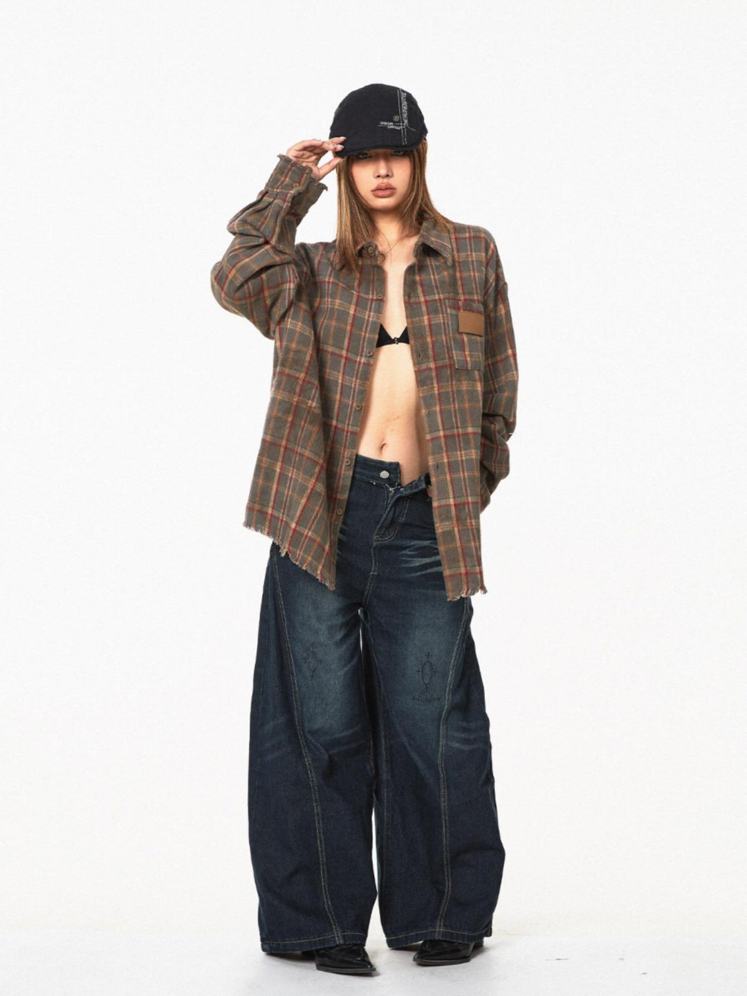Retro Plaid Long-Sleeve Shirt Jacket