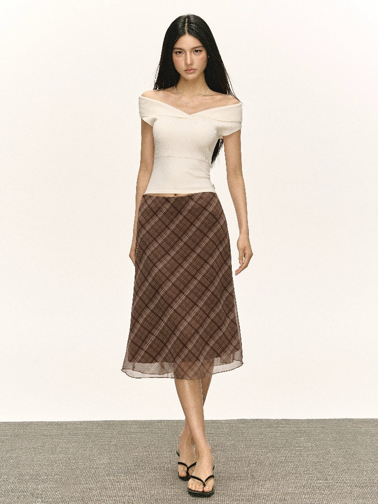 Retro Plaid Midi Slim Fit Skirt