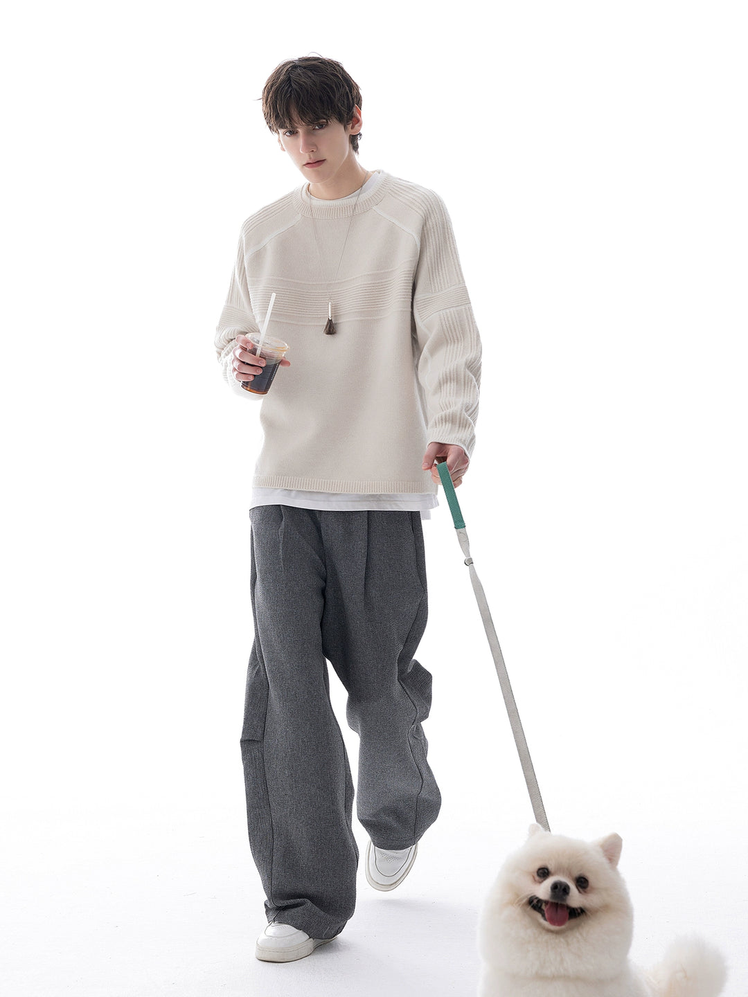 Textured Wide-Leg Casual Pants
