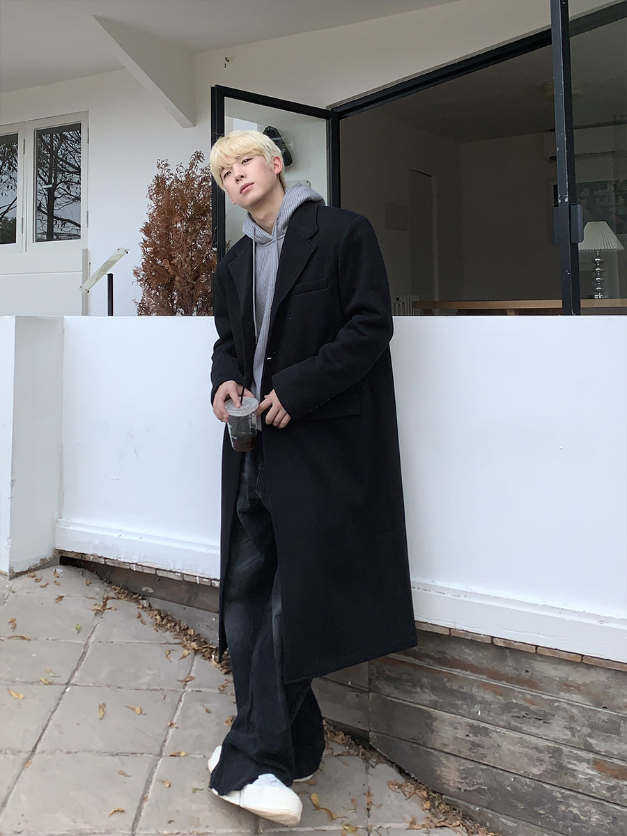 Mid-Length Loose Fit Wool Overcoat