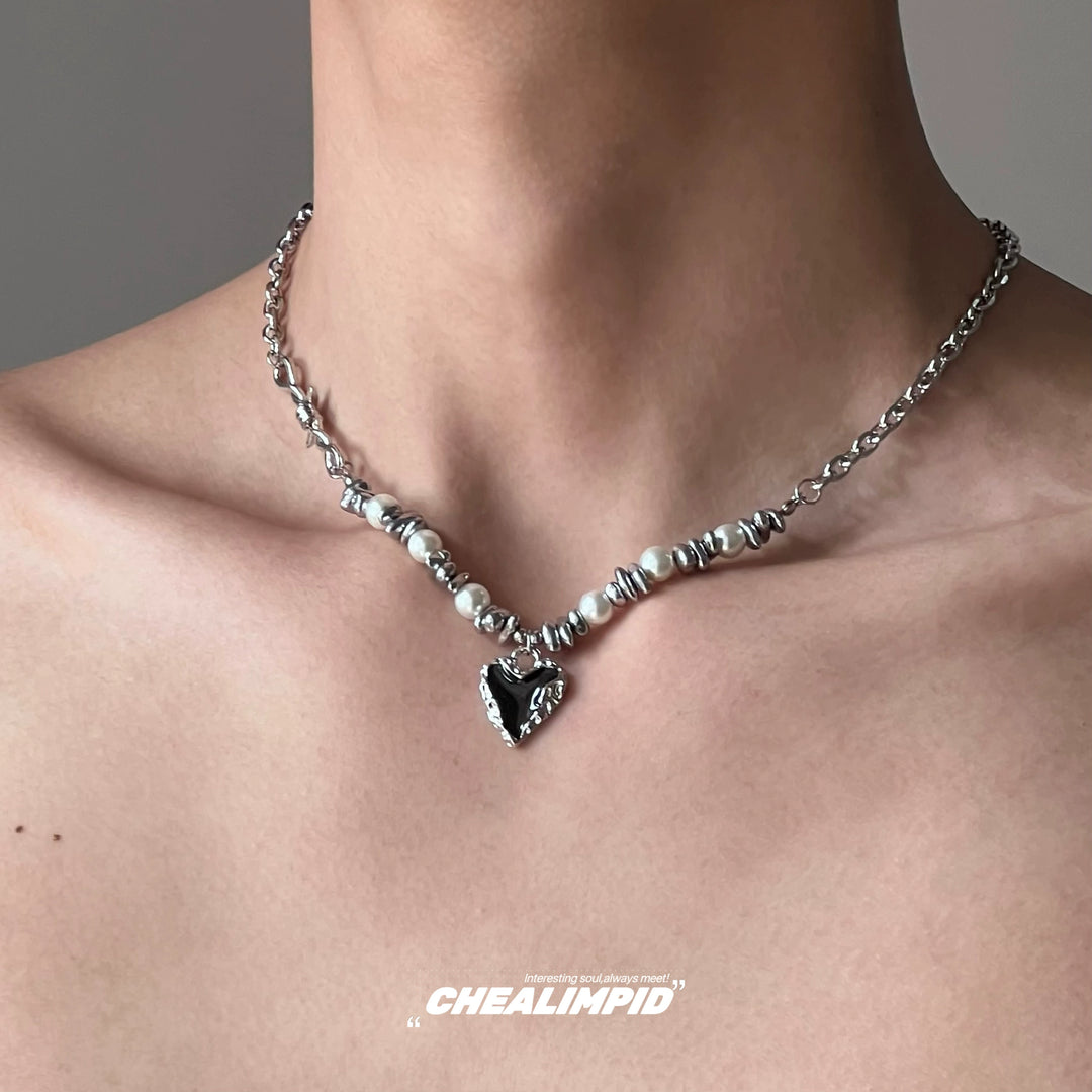 Irregular Titanium Steel Pearl Cross Necklace