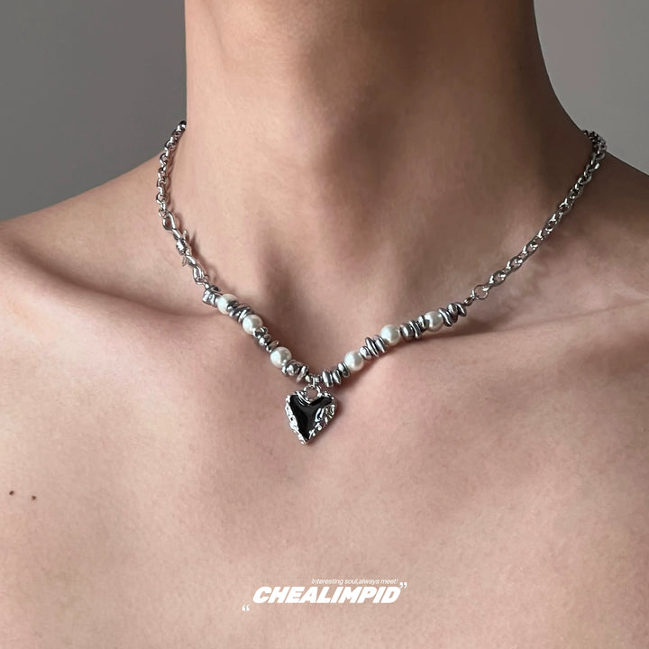 Irregular Titanium Steel Pearl Cross Necklace