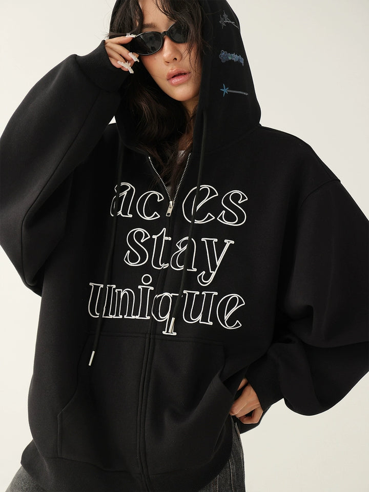 Letter Printed Zip Up Hoodie