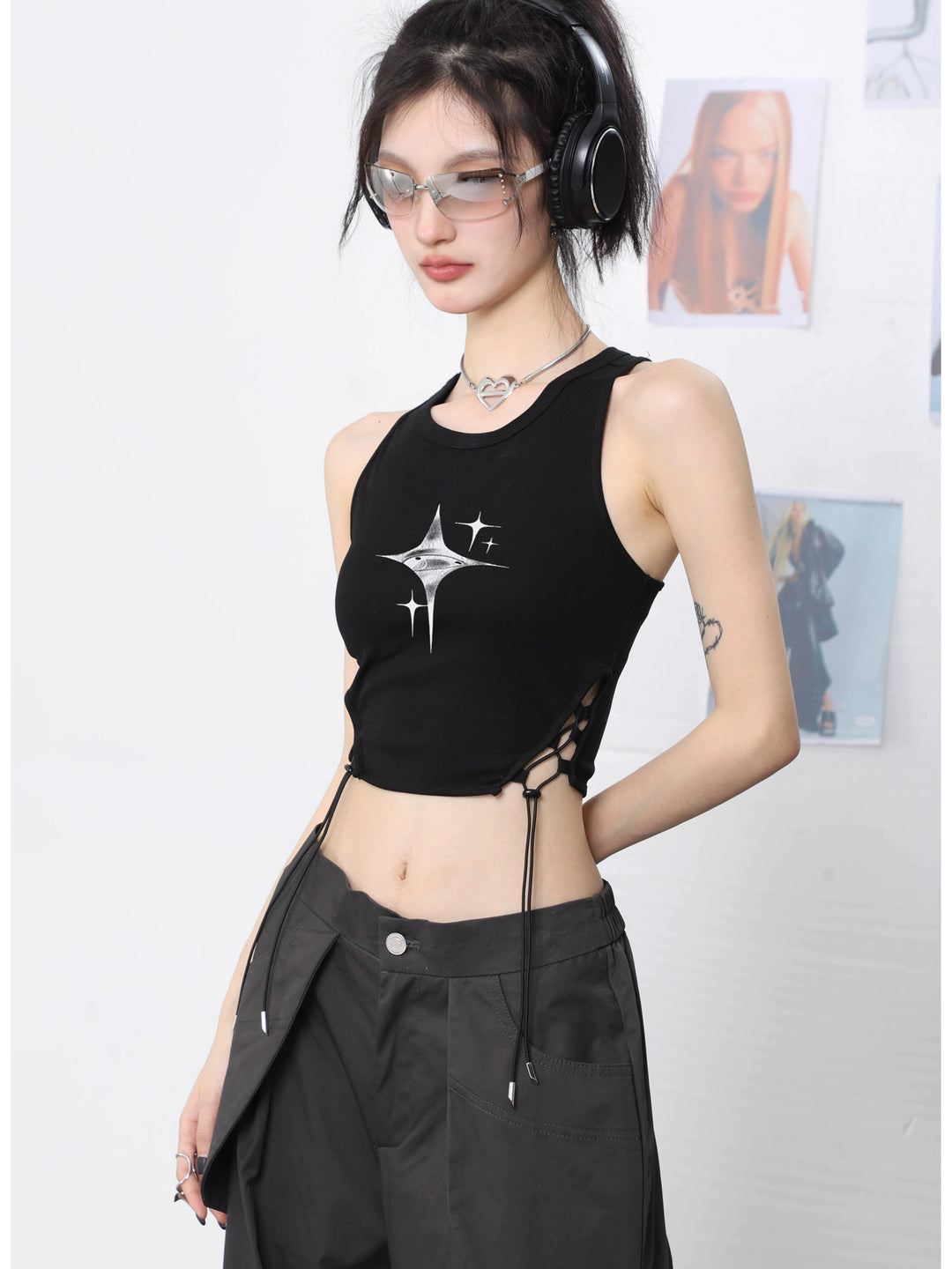 Star Print Strappy Slim Fit Tank
