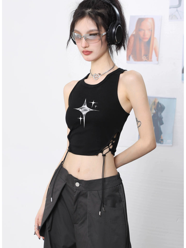 Star Print Strappy Slim Fit Tank