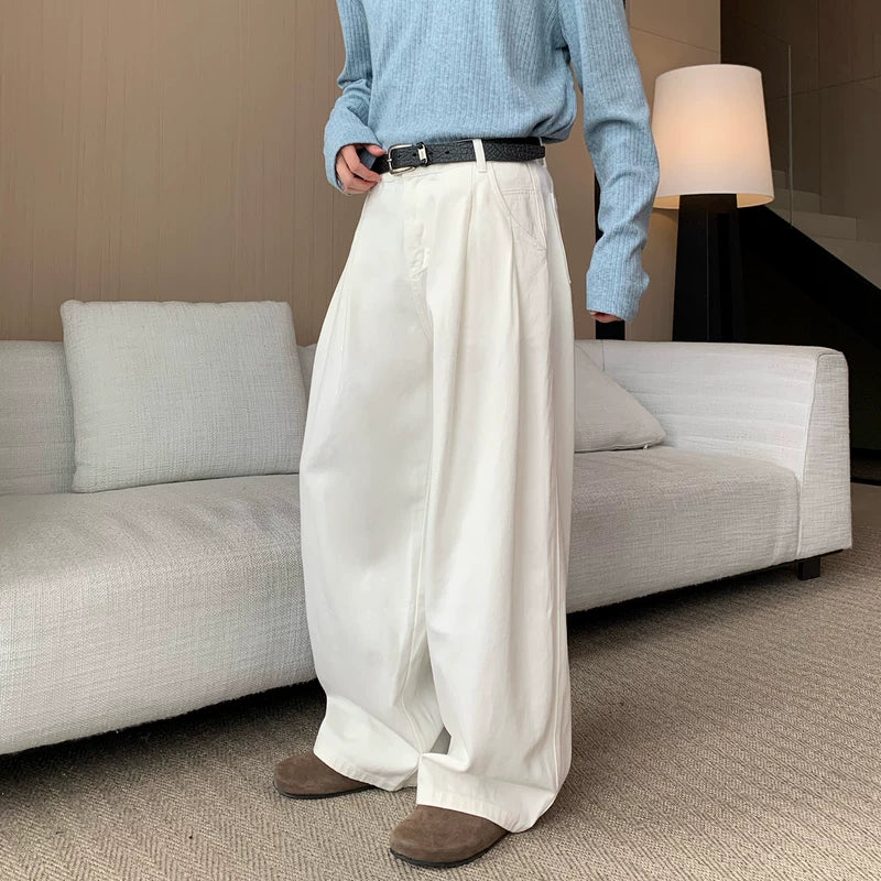 Pleated Wide-Leg Loose Fit Jeans