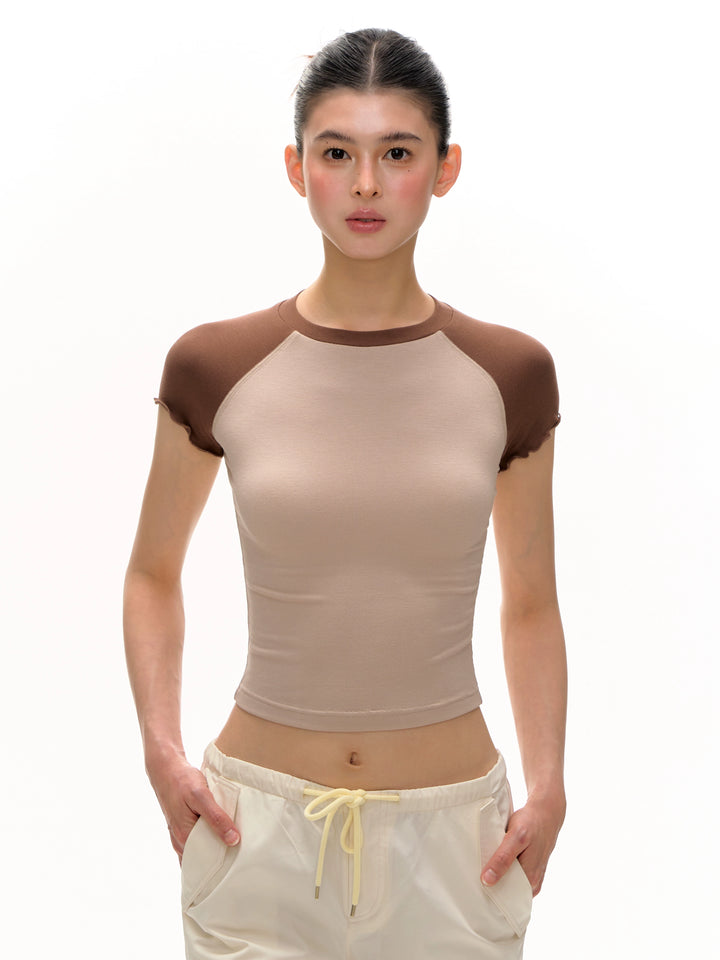 Slim Fit Contrast Sleeve Short-Sleeve Top
