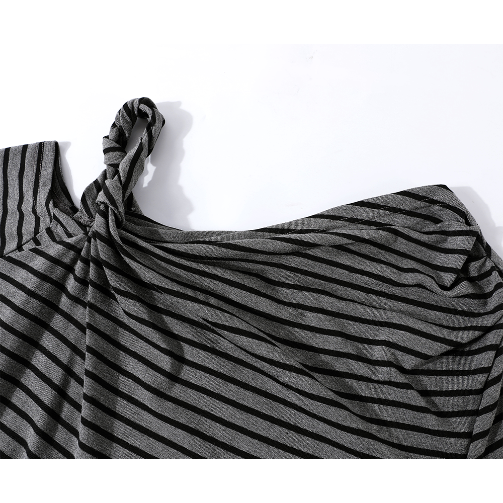 Striped Asymmetrical Off Shoulder T-shirt