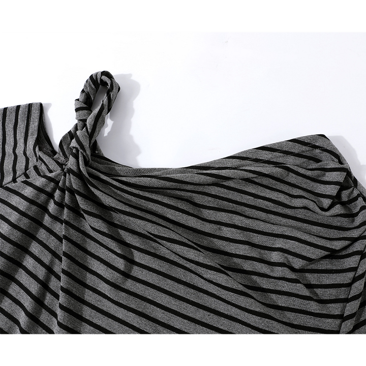 Striped Asymmetrical Off Shoulder T-shirt