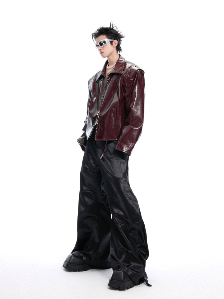 Rivet Embroidery Leather Jacket